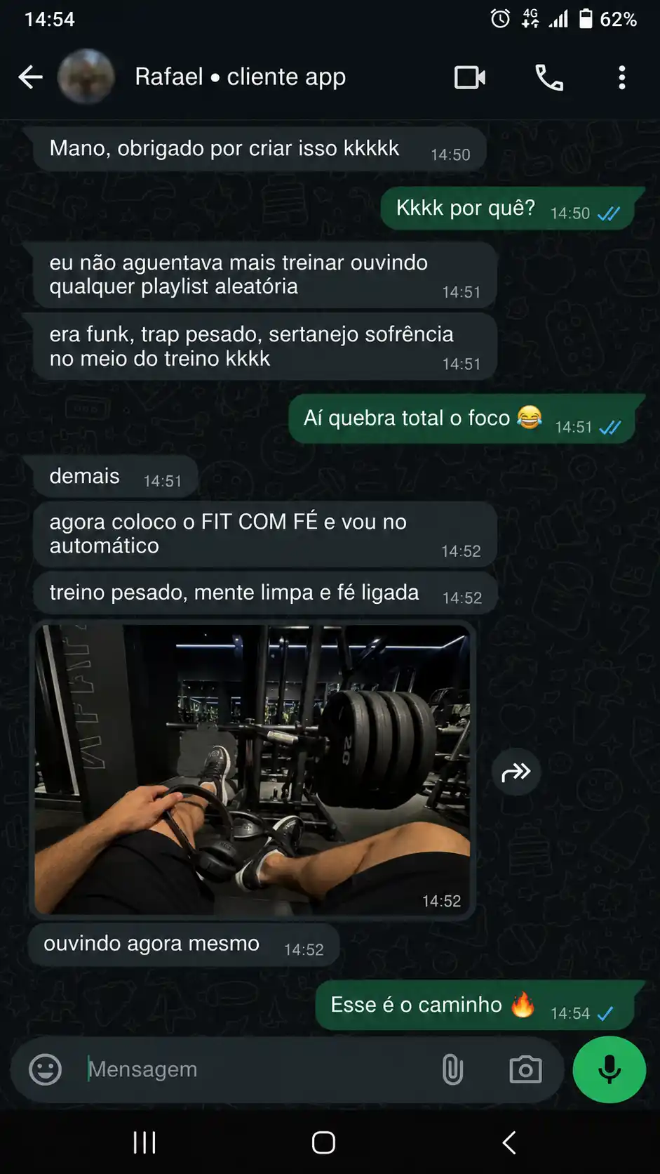 Conversa com Rafael sobre treinar com o FIT COM FÉ
